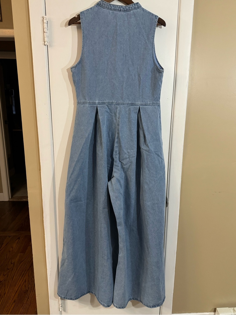 Sleeveless Light Denim Wide-Leg Jumpsuit
